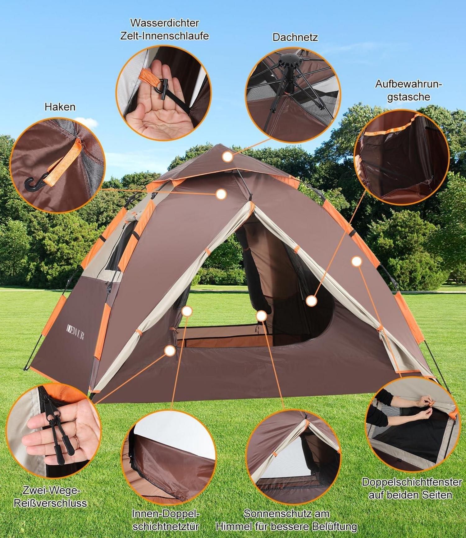 Camping Zelt 4 Personen Pop up Kuppelzelt wasserdicht winddicht Mesh-Tür