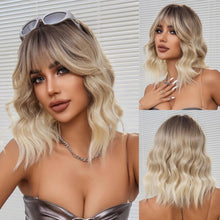 Ombre Blonde Kurz Gewellte Synthetische Haar Perücke mit Pony