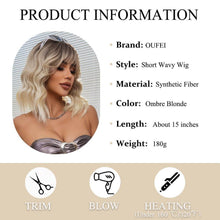 Ombre Blonde Kurze Gewellte Perücke mit Pony