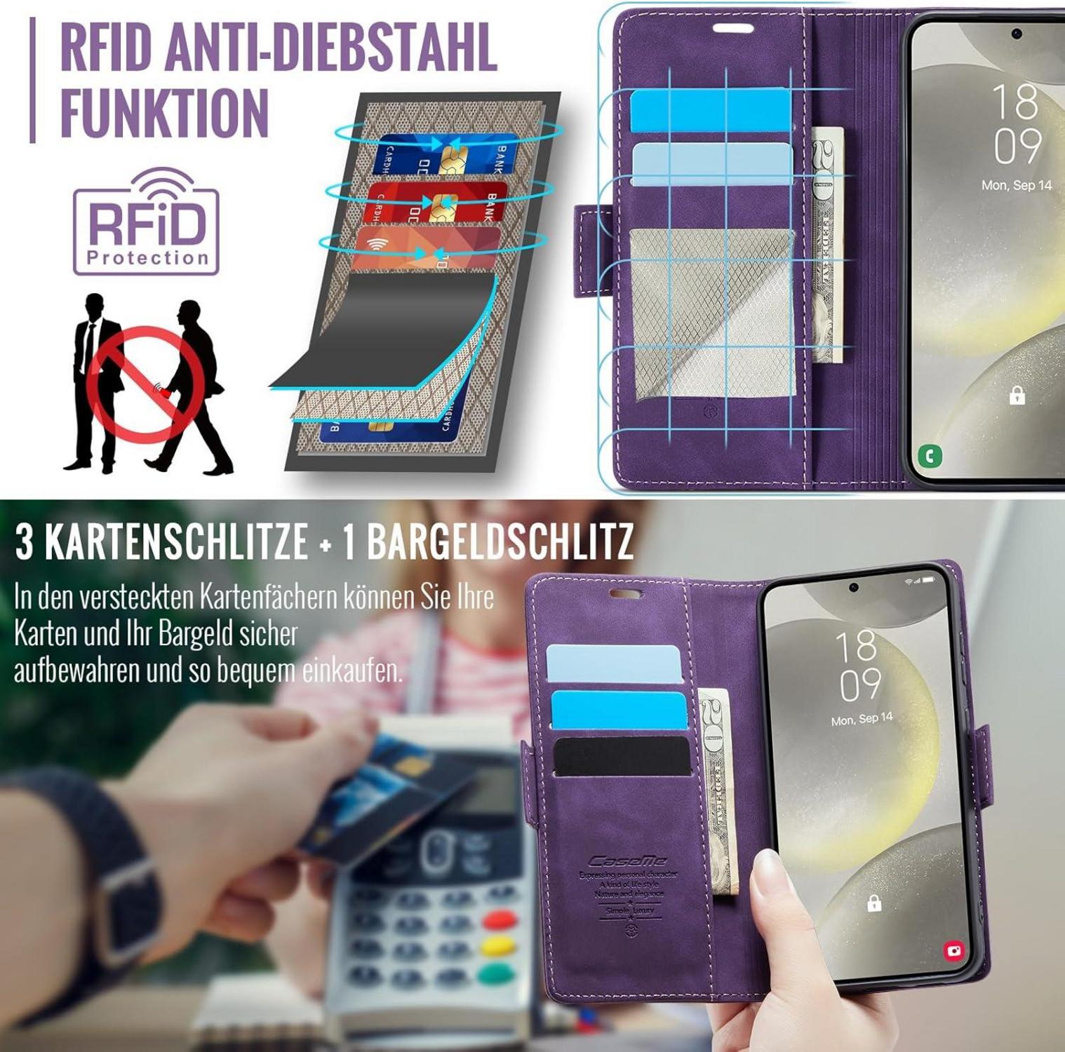 Samsung Galaxy S24 5G Handyhülle Klapphülle Lila RFID Schutz