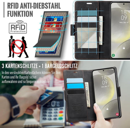 Samsung Galaxy S24 5G Klapphülle PU Leder Schwarz RFID Schutz Standfunktion