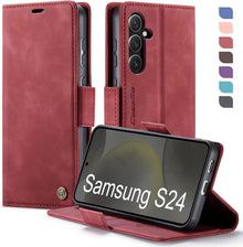 Samsung Galaxy S24 5G Handyhülle Klappbar PU Leder RFID Schutz Rot