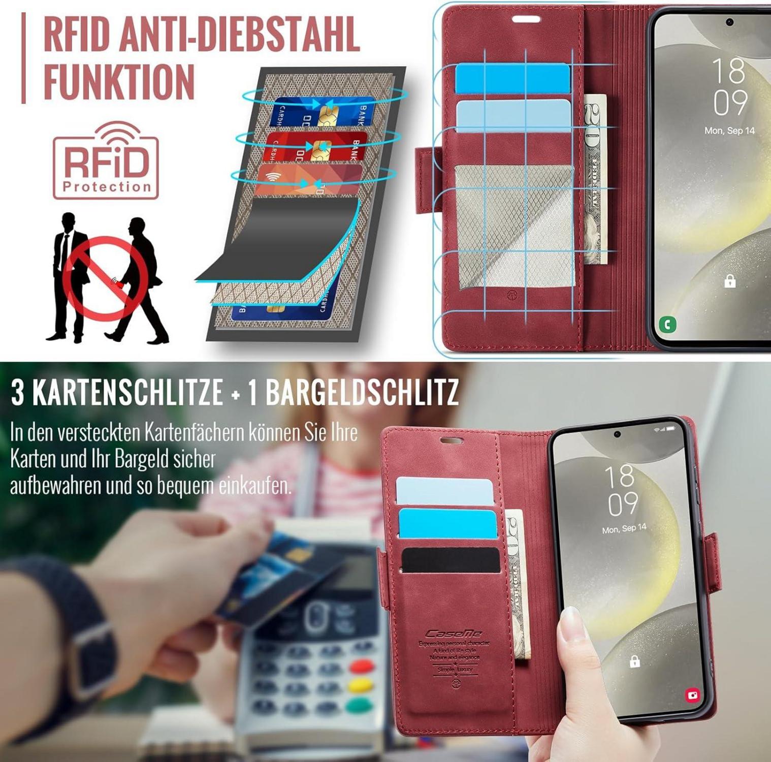Samsung Galaxy S24 5G Handyhülle Klappbar RFID Schutz Wallet Cover Rot