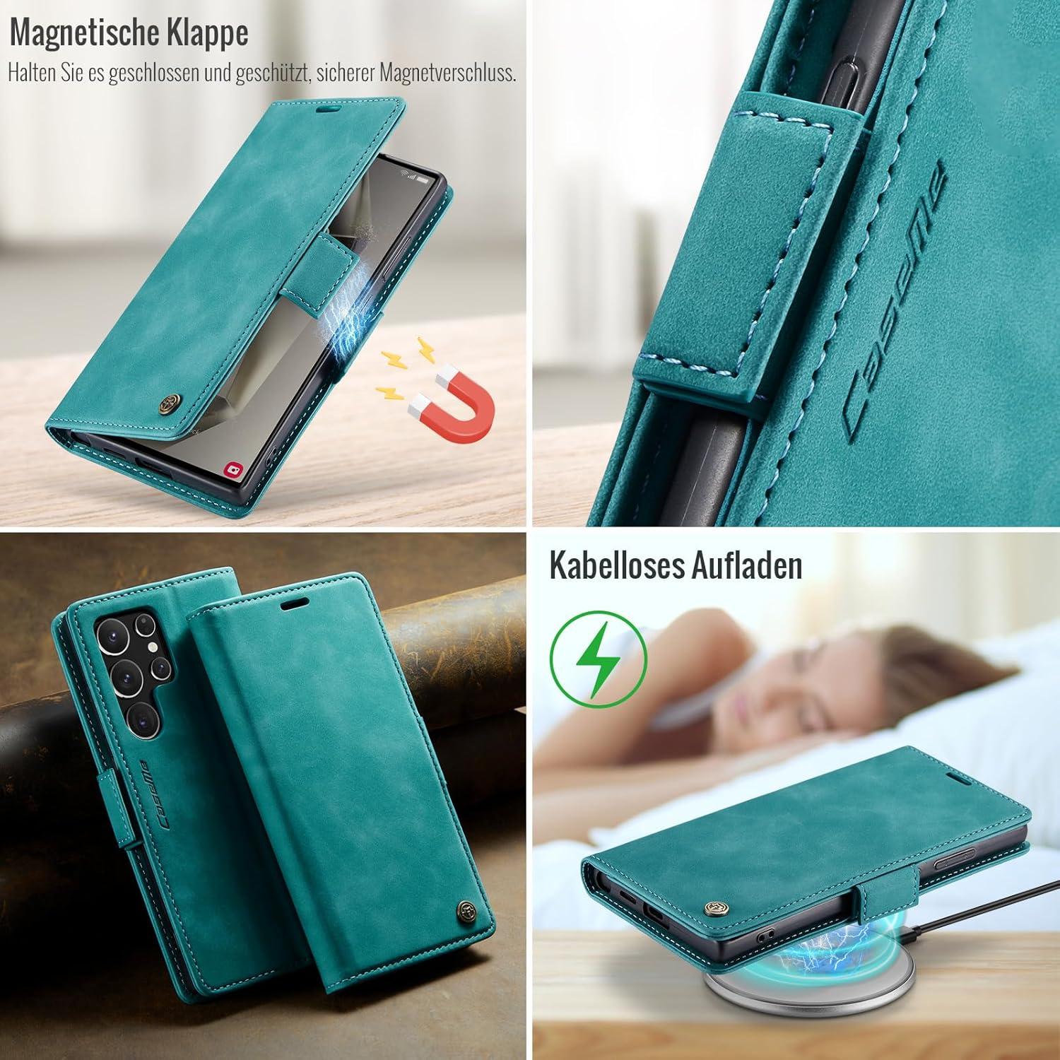 XYGLOW Samsung Galaxy S24 Ultra 5G Handyhülle Klapphülle RFID Standfunktion Vintage Grün