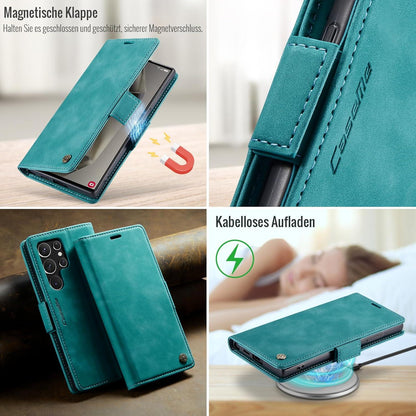 XYGLOW Samsung Galaxy S24 Ultra 5G Handyhülle Klapphülle RFID Standfunktion Vintage Grün