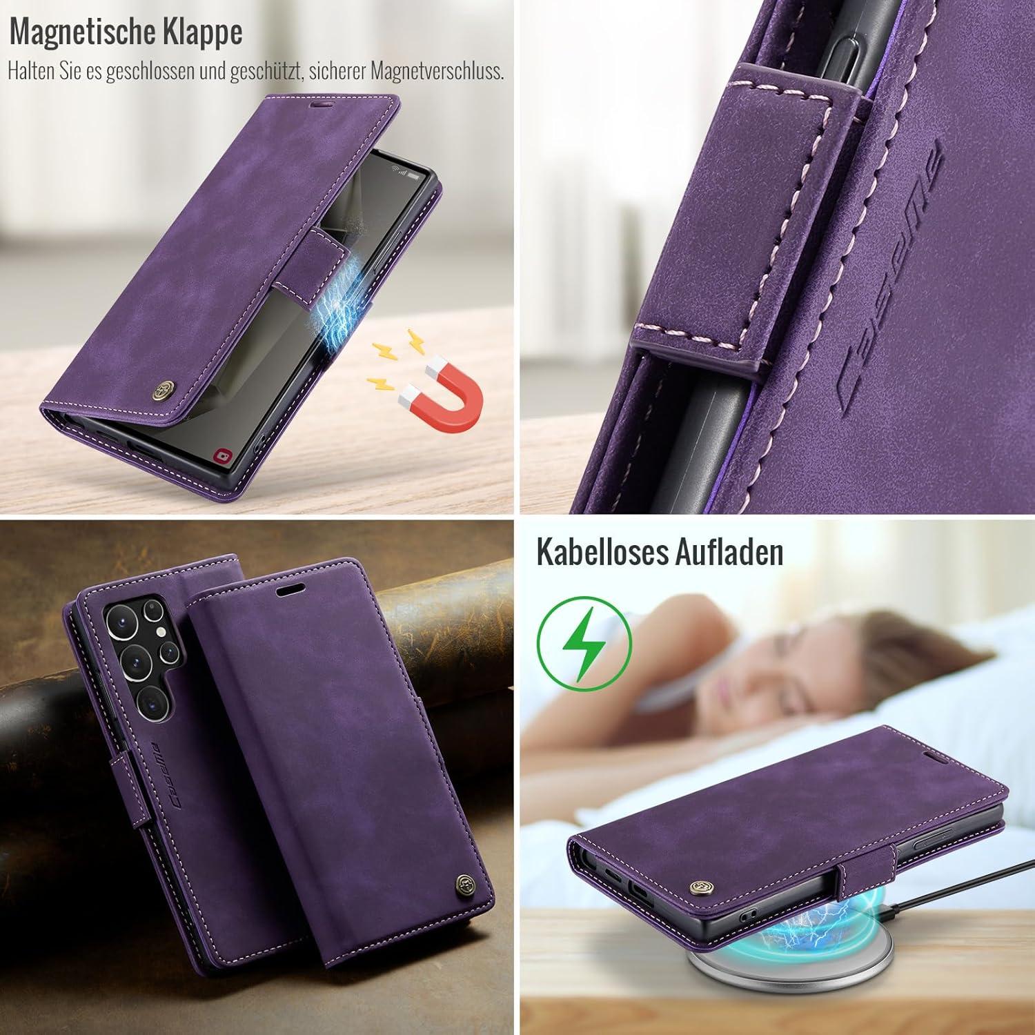 Samsung Galaxy S24 Ultra 5G Hülle Klappbar PU Leder RFID Schutz Lila