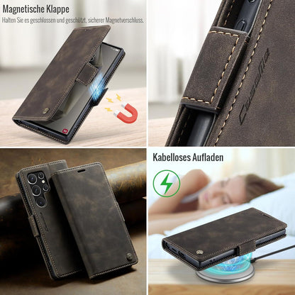 Handyhülle für Samsung Galaxy S24 Ultra 5G Klapphülle RFID Schutz Kartenfach Standfunktion Cover Kaffee