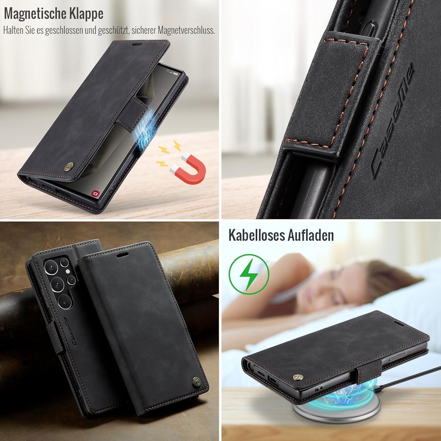 Samsung Galaxy S24 Ultra 5G Handyhülle RFID Schutz Leder Klapphülle Tasche Schwarz
