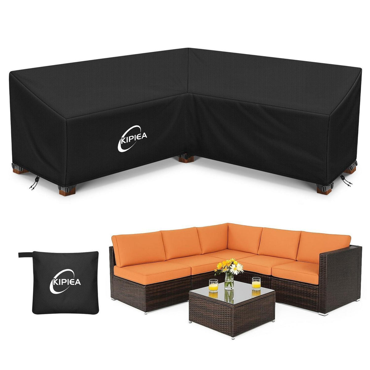 Loungemöbel Abdeckung L-Form Wasserdicht & Winterfest 226x226x85cm