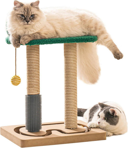 Kratzbaum Holz Katzenspielzeug mit Spielbahn und Bällen 3in1 40x45cm