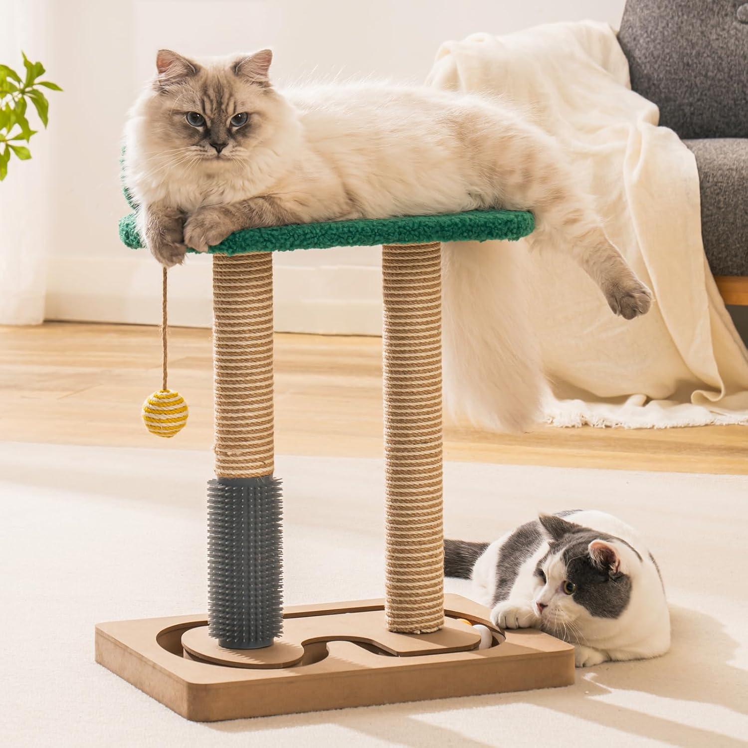 Katzenkratzbaum Holz selbstbeschäftigung Spielzeug Bälle Katzenspielzeug 3in1