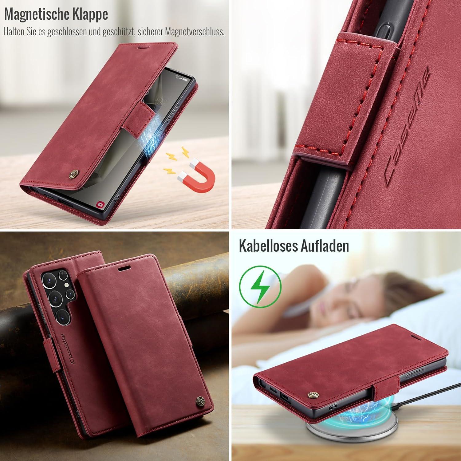 Samsung Galaxy S24 Ultra 5G Handyhülle Hülle Klappbar PU Leder RFID Schutz Rot