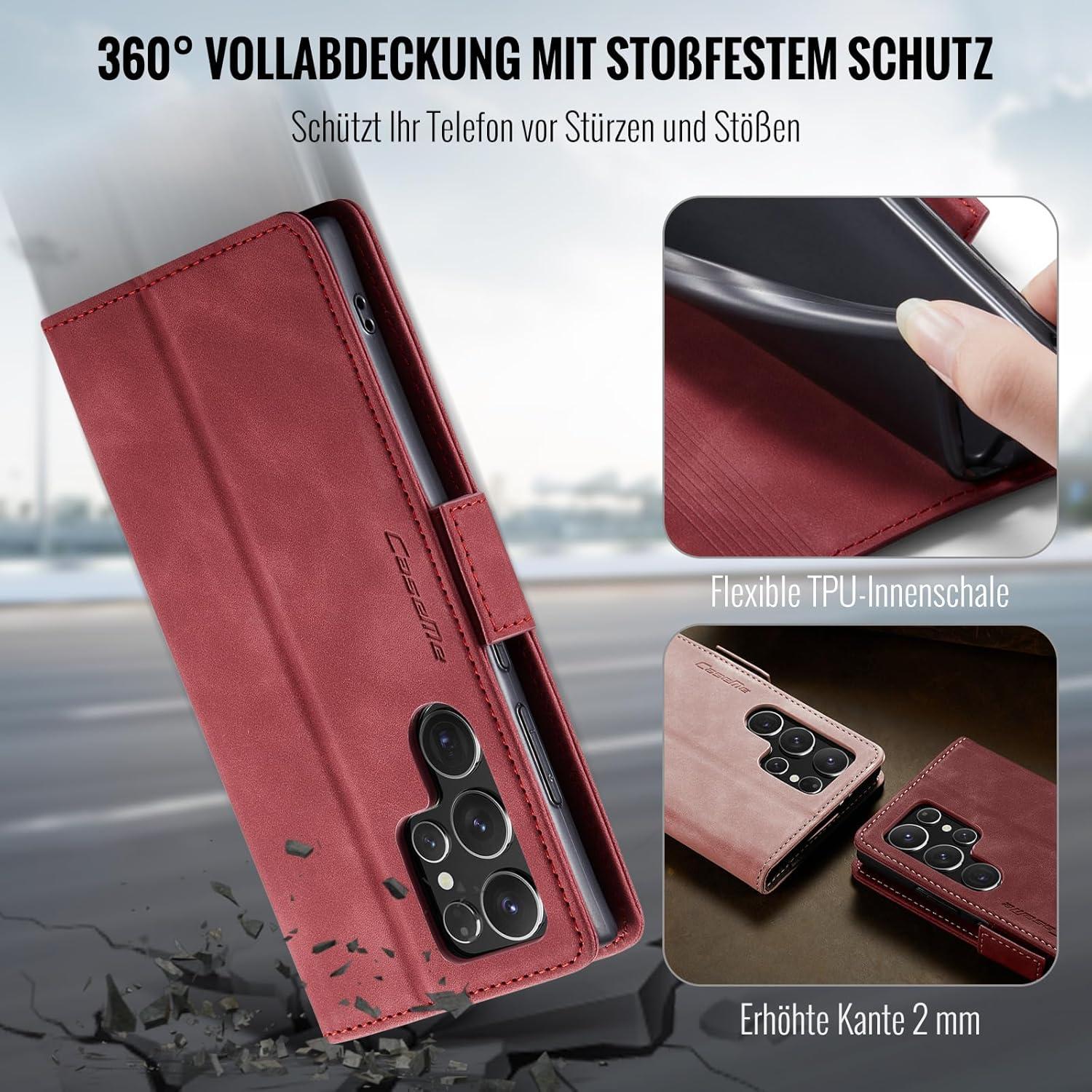 Samsung Galaxy S24 Ultra 5G Handyhülle Klapphülle PU Leder Schutzhülle Rot