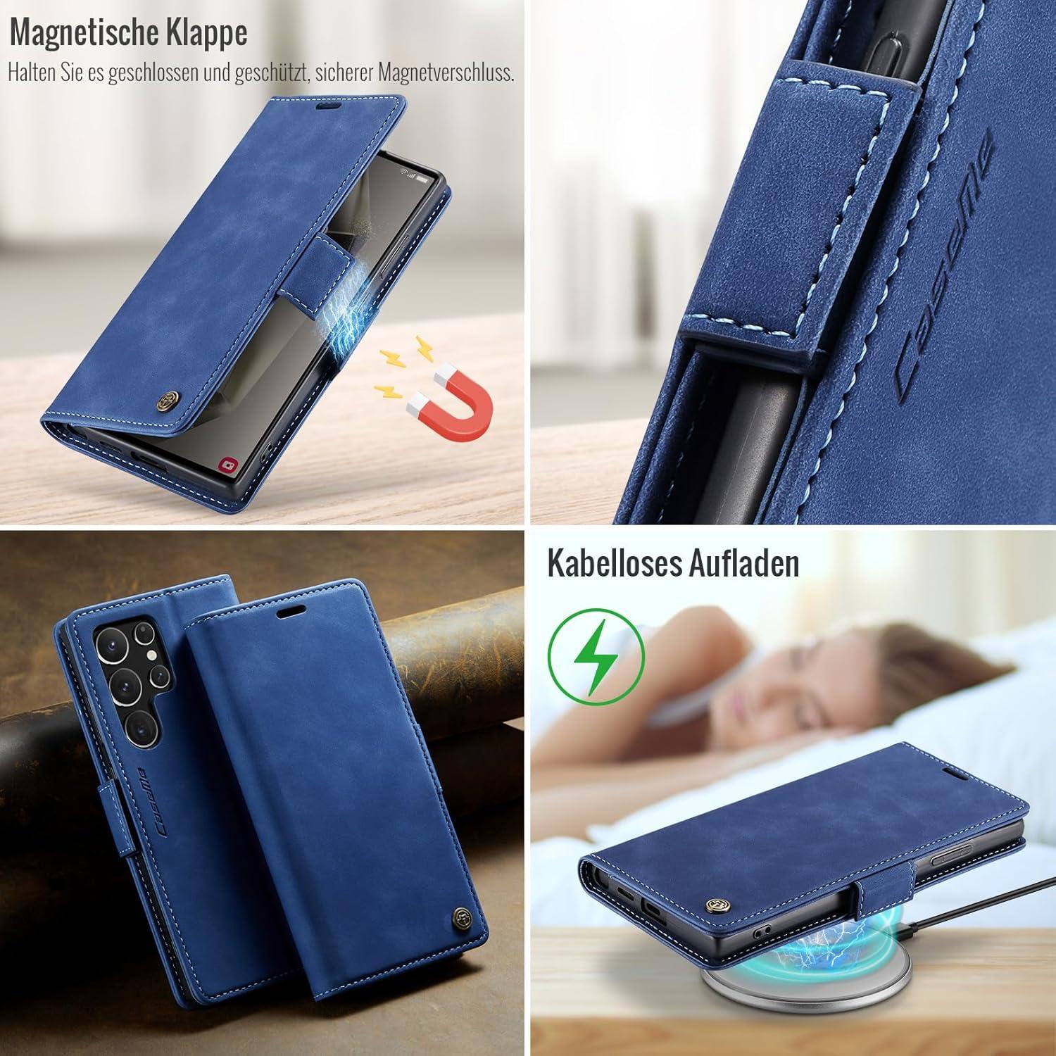 Samsung Galaxy S24 Ultra 5G Handyhülle RFID Schutz Klapphülle Blau