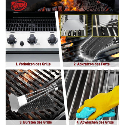 Hochwertige 3 in 1 Grillbürste mit Bieröffner und Spatel