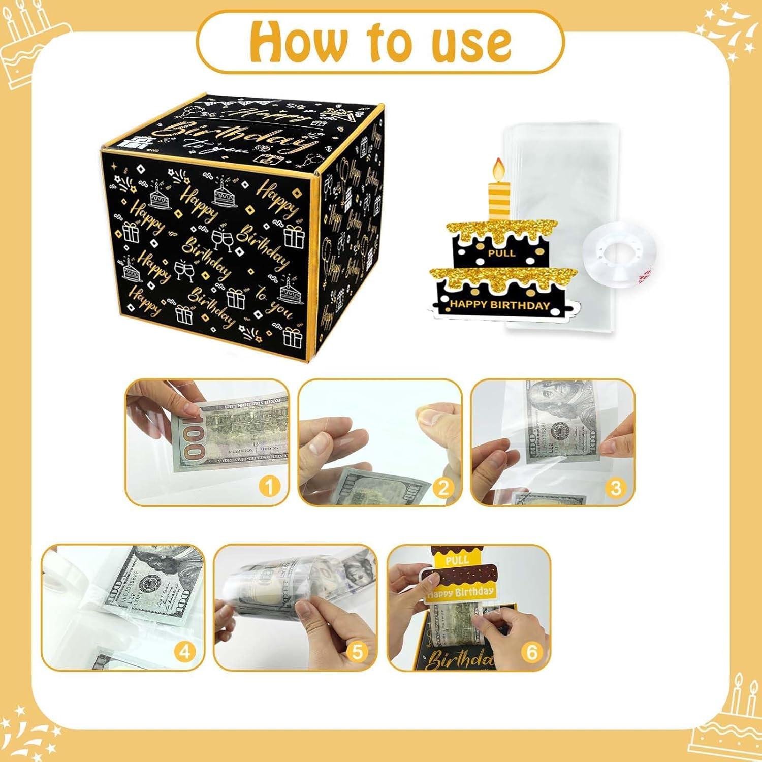 DIY Geldgeschenke Geburtstag Happy Birthday Box 18 19 30 35 40 50 60 Schwarz