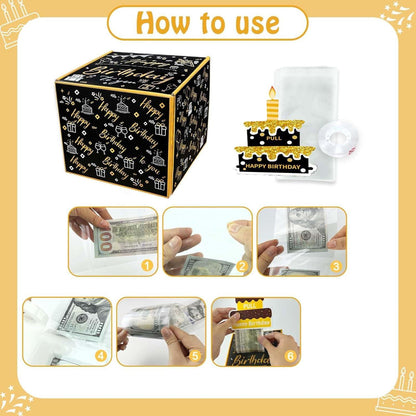 DIY Geldgeschenke Geburtstag Happy Birthday Box 18 19 30 35 40 50 60 Schwarz