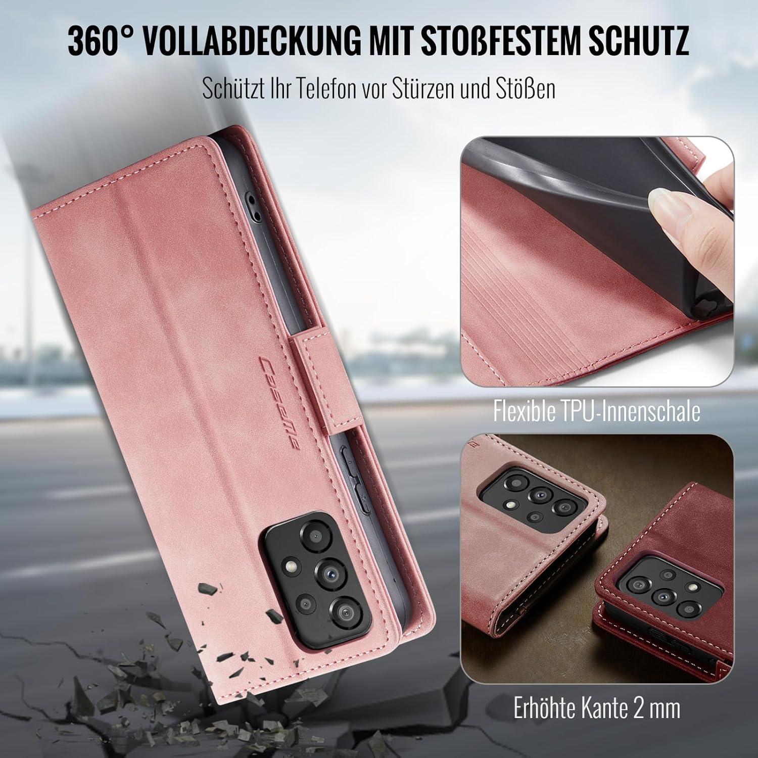 Samsung Galaxy A53 5G Handyhülle PU Leder RFID Schutz Kartenfach Rosa