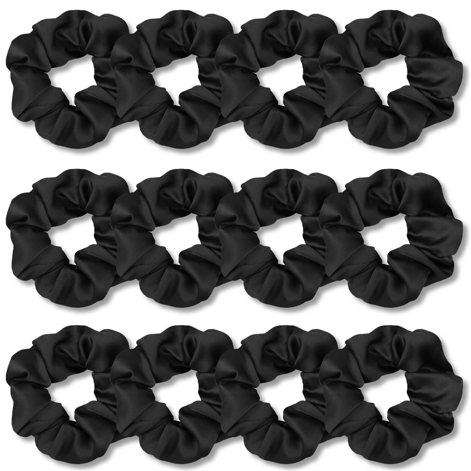 12er Set Haargummis Scrunchies aus Satin Schwarz weich und elastisch