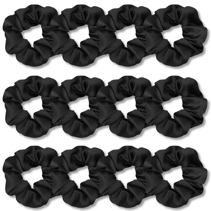 12er Set Haargummis Scrunchies aus Satin Schwarz weich und elastisch