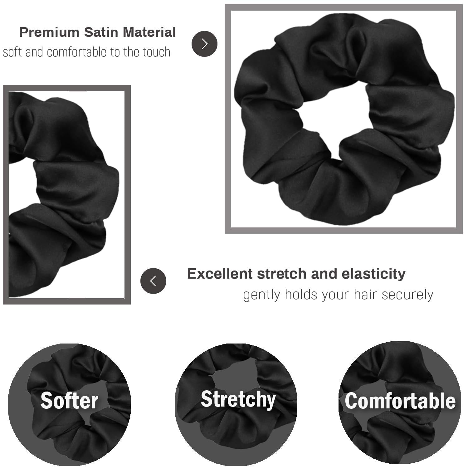 Haargummis Scrunchies Satin Schwarz 12er Set - Weich