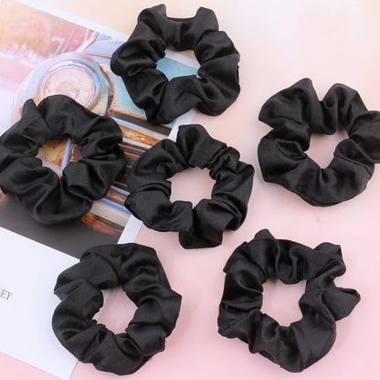 12er Set Haargummis Scrunchies aus Satin Schwarz weich und elastisch