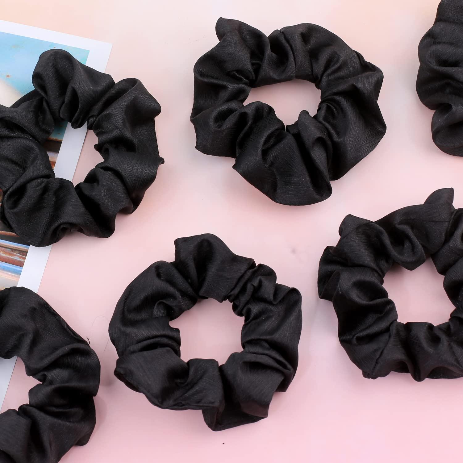Haargummis Scrunchies Satin Schwarz 12 Stück weich elastisch feministisch