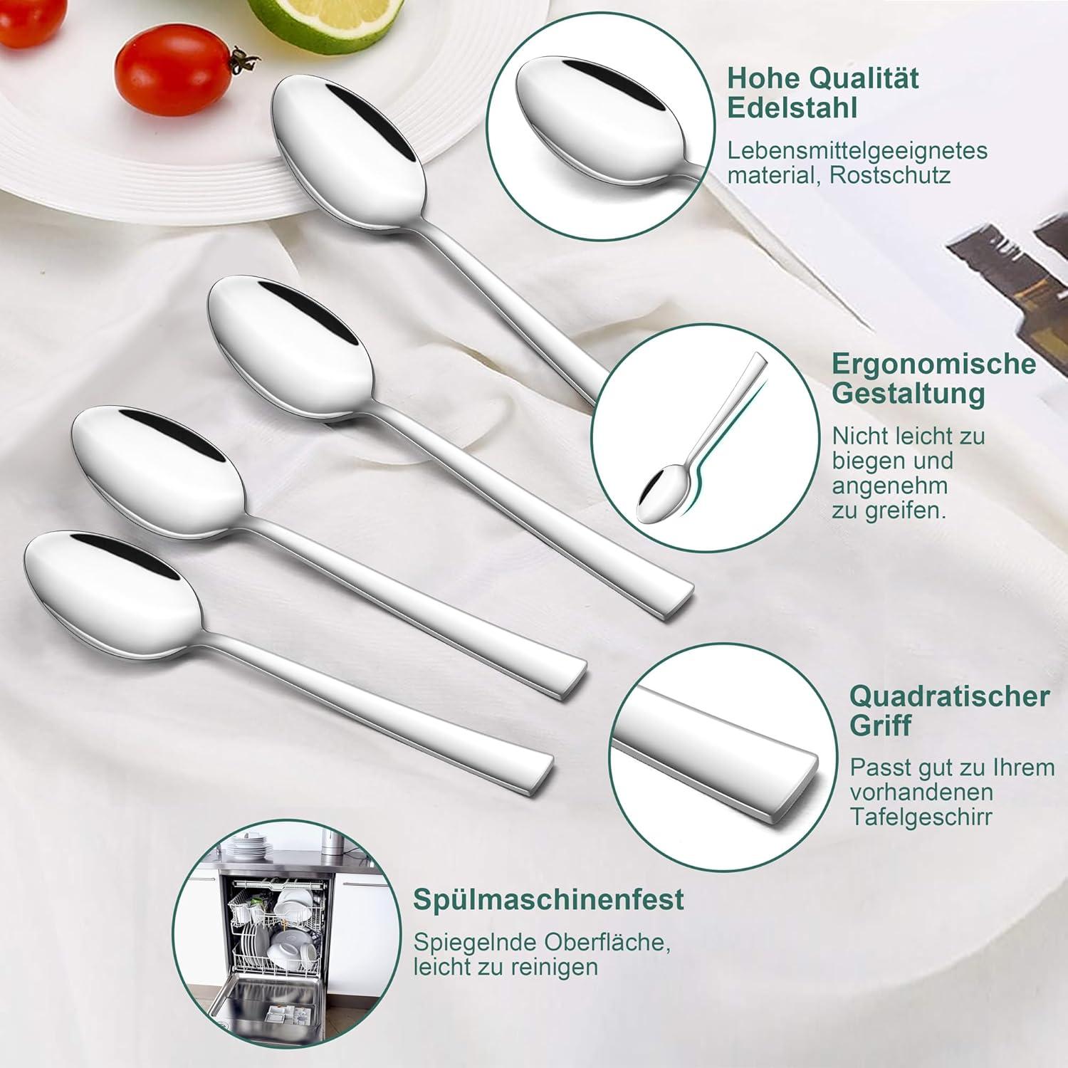 TEAMFAR Kaffeelöffel-Set Edelstahl 12 Dessertlöffel 13,6cm Spiegelpoliert