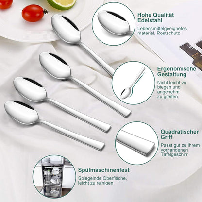 TEAMFAR Kaffeelöffel-Set Edelstahl 12 Dessertlöffel 13,6cm Spiegelpoliert