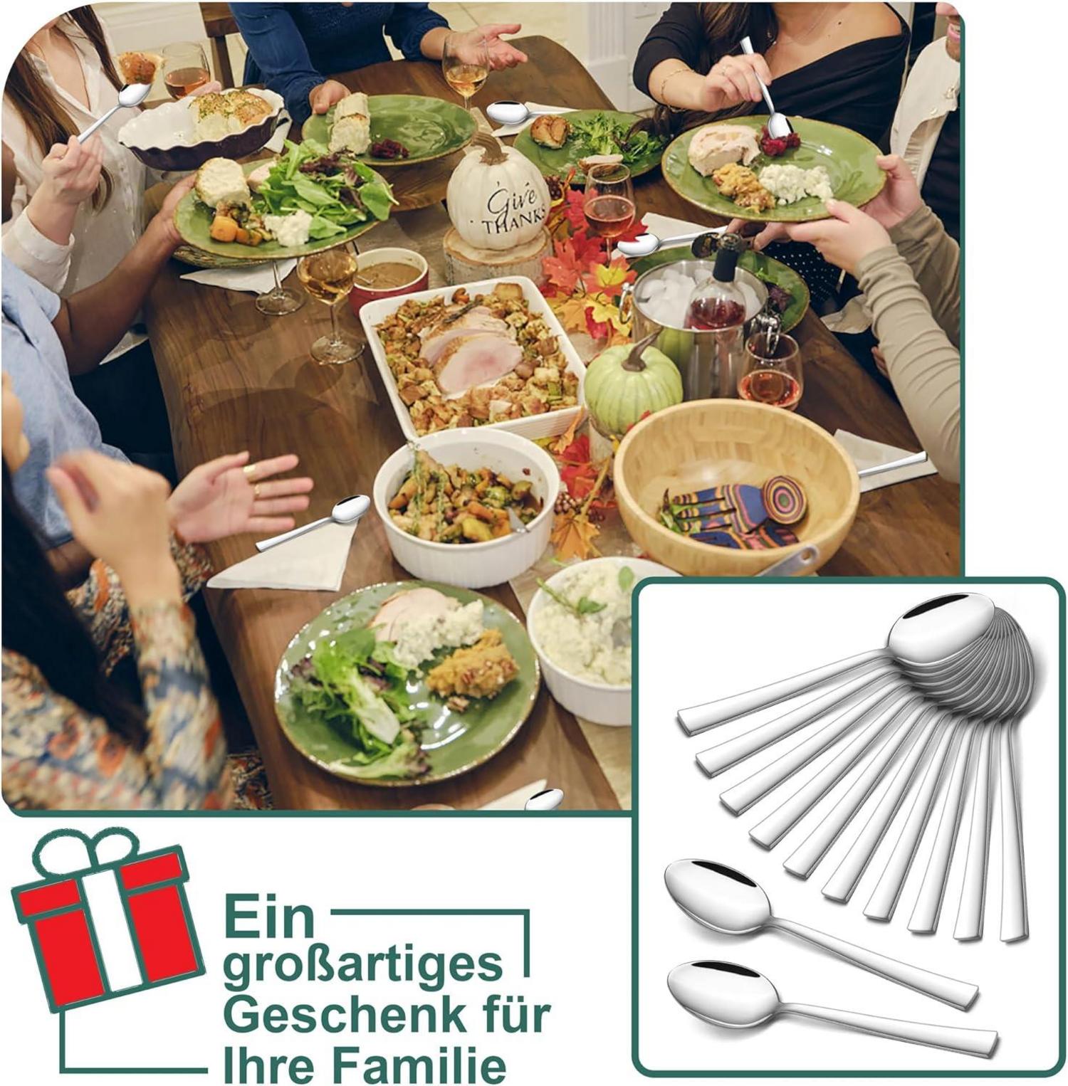 Edelstahl Kaffeelöffel Set 12 Stück Dessertlöffel Spiegelpoliert 13,6cm