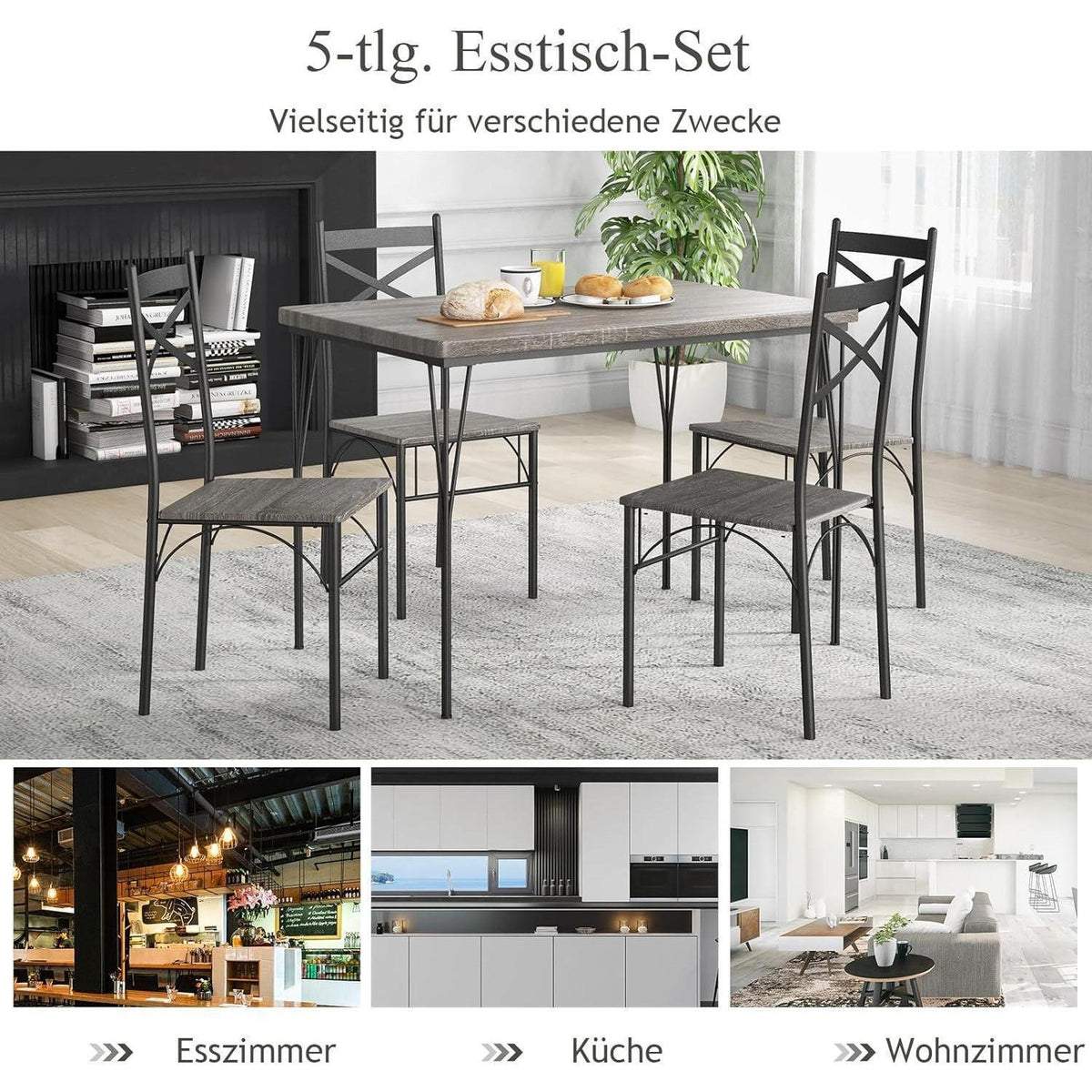Esstisch Set 5-teilig mit Stühlen – Moderne Essgruppe für 4 Personen