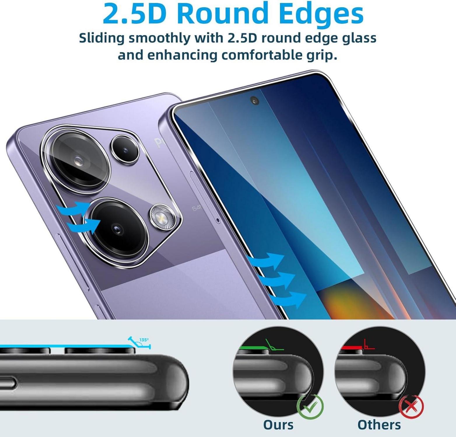 Panzerglas für Xiaomi Poco M6 Pro 4G, 2 Stück Schutzfolie Display