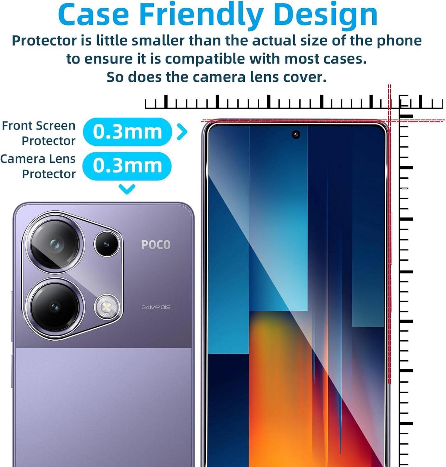 Panzerfolie für Xiaomi Poco M6 Pro 4G, 2x Screen und Kameraschutz Folie