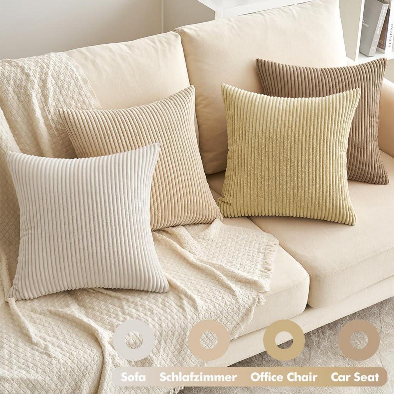 4er Set Kissenbezüge Kordsamt Zierkissen 45x45 cm Dekokissen Beige Serie