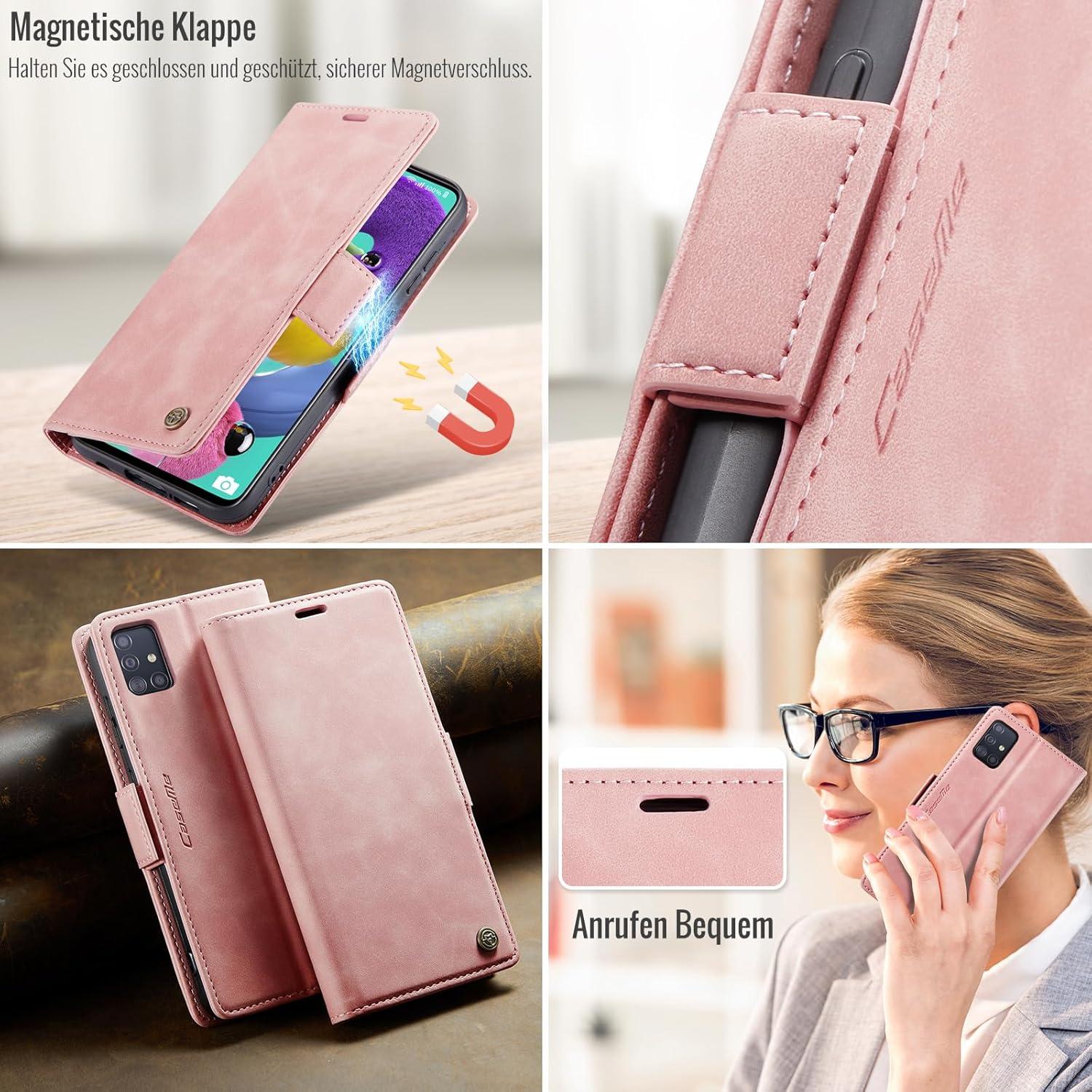 XYGLOW Samsung Galaxy A51 4G Hülle Klappbar PU Leder RFID Schutz Rosa