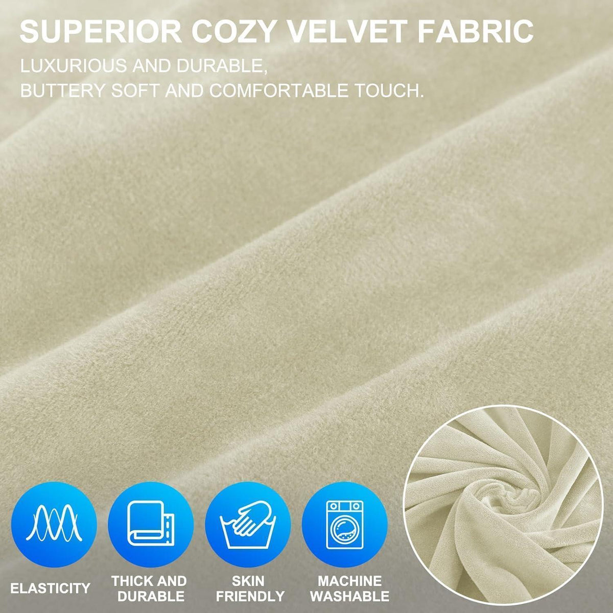 Samt Sofaüberzug 2 Sitzer – Rutschfest & Pflegeleicht Beige