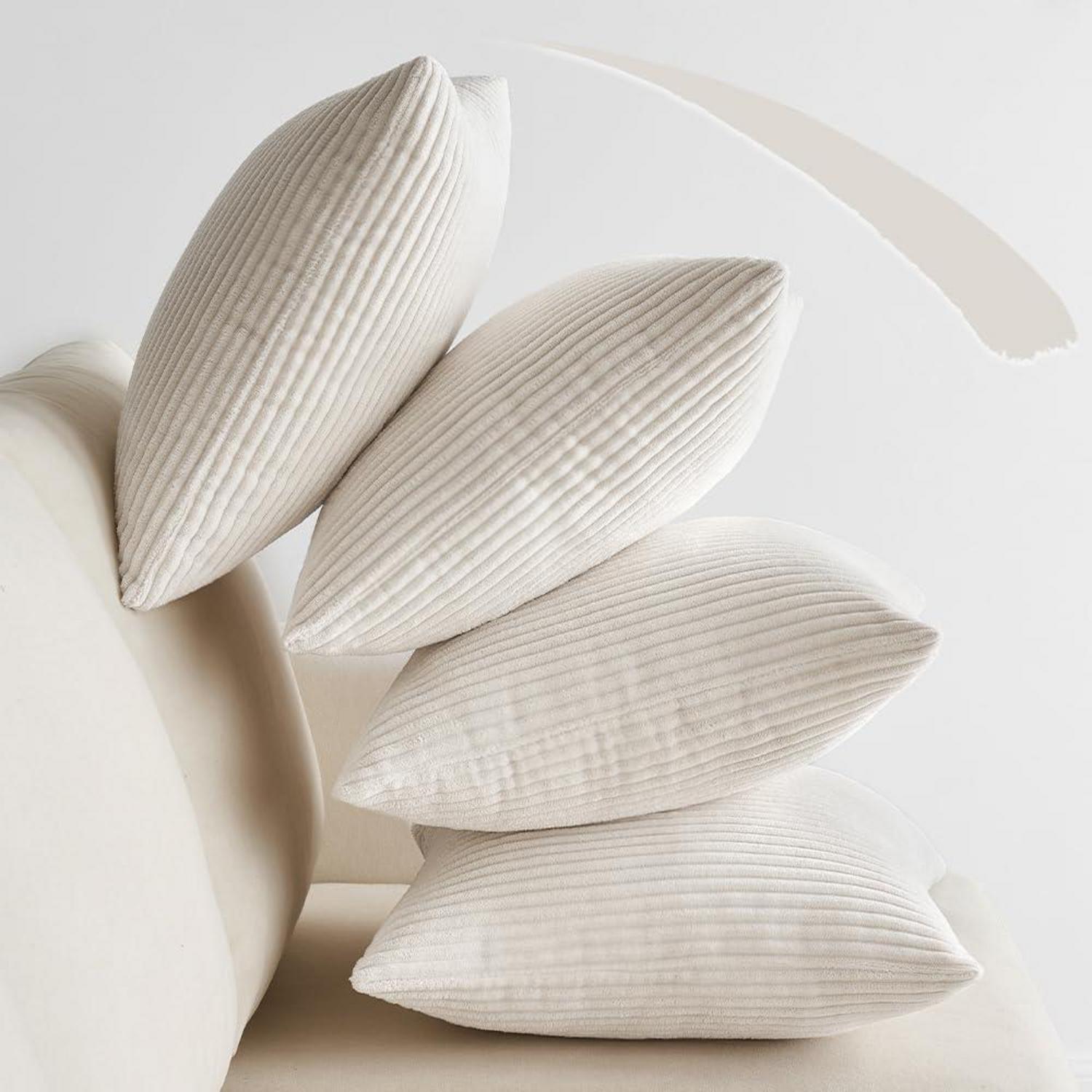 Kissenbezug Kordsamt Zierkissenbezug 4er Set Dekokissen 50x50 cm Creme