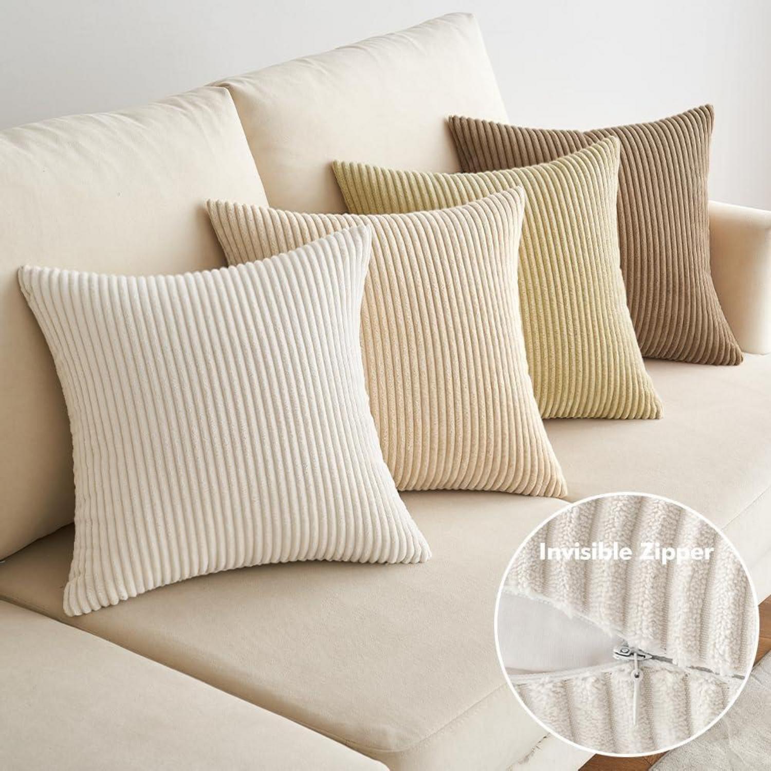 EMEMA Kissenbezug Kordsamt 4er Set Dekokissen 40x40cm Beige Serie