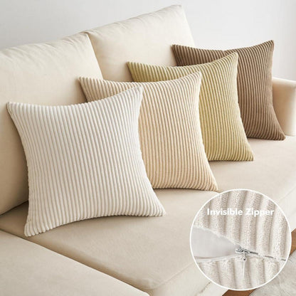 EMEMA Kissenbezug Kordsamt 4er Set Dekokissen 40x40cm Beige Serie