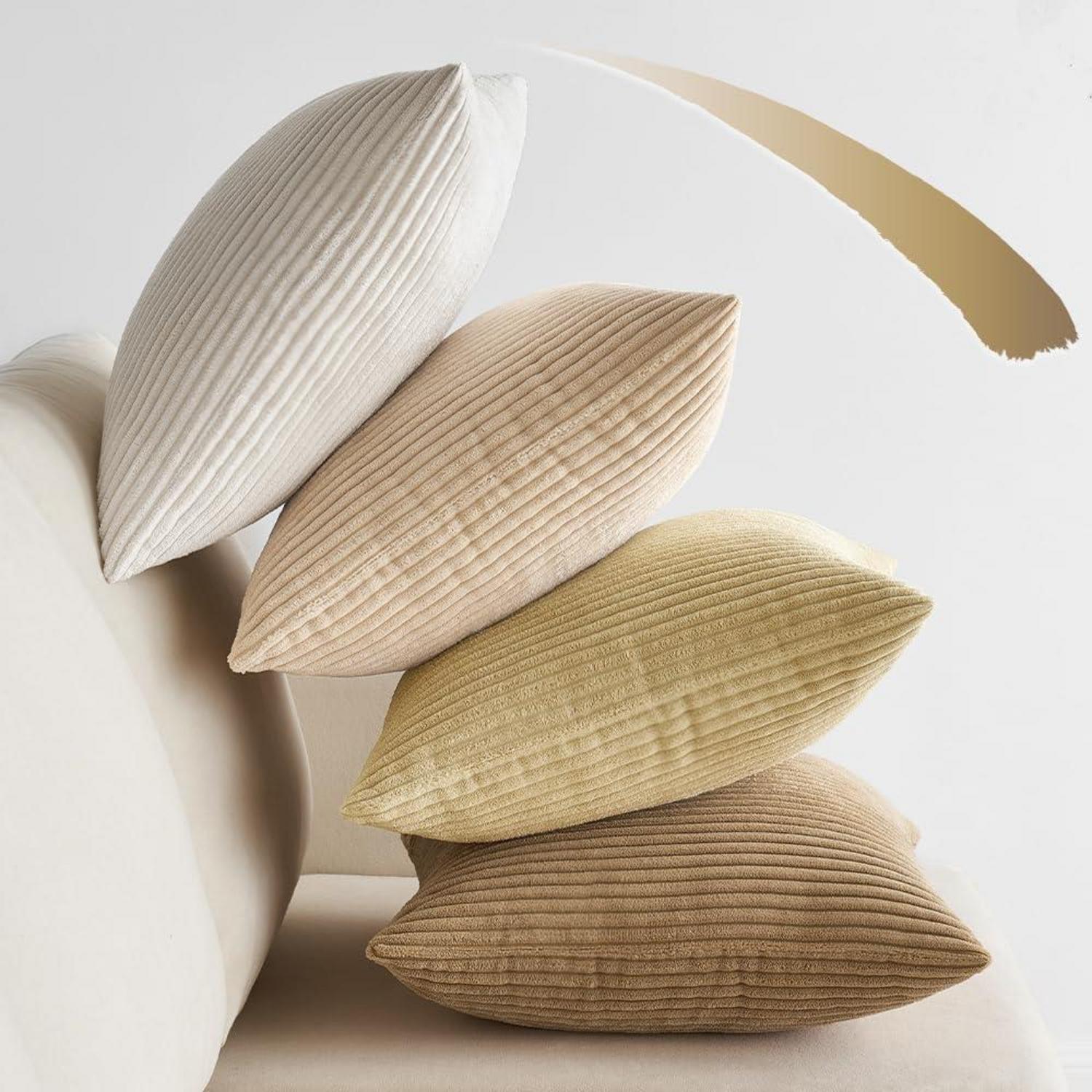 Kissenbezug Kordsamt 4er Set Dekokissen Sofakissen 40x40 cm Beige