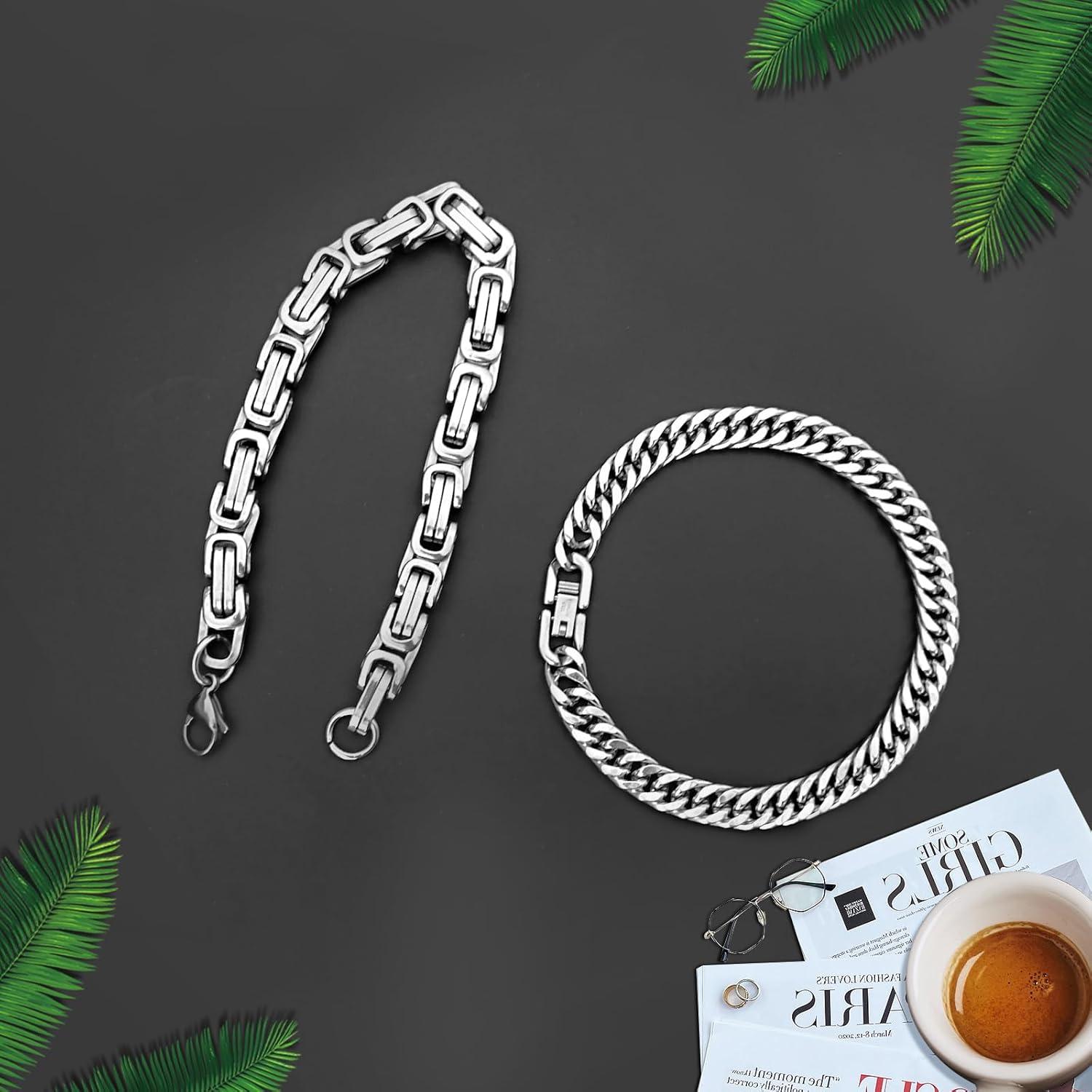 Herren Armband Silber Edelstahl Panzerkette 6mm 19.0 cm LOCCY 2 Stück