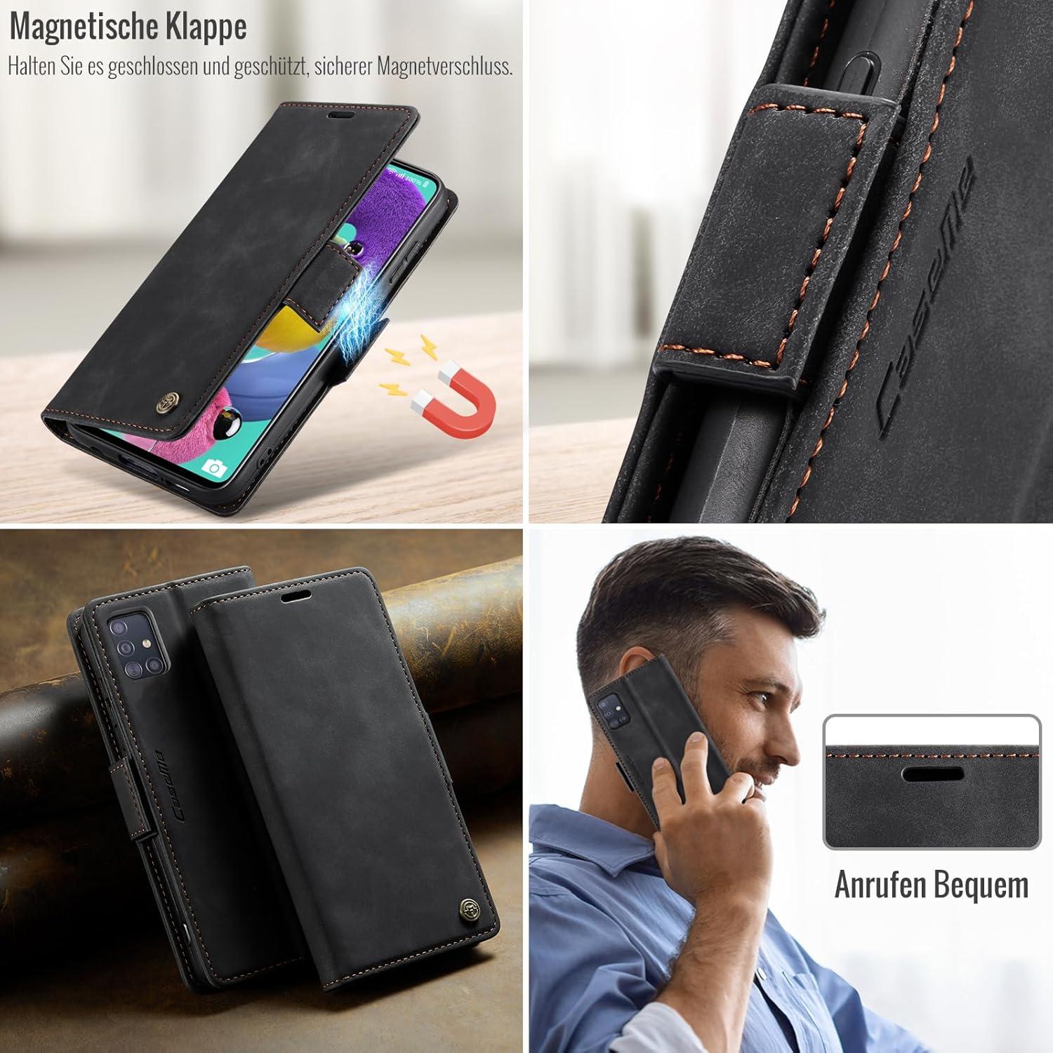Samsung Galaxy A51 4G Handyhülle Premium PU Lederhülle RFID Schutz Schwarz
