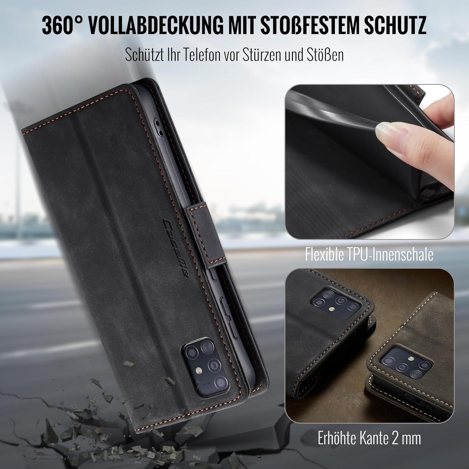 Samsung Galaxy A51 4G Handyhülle Klapphülle PU Leder RFID Schutz Schwarz