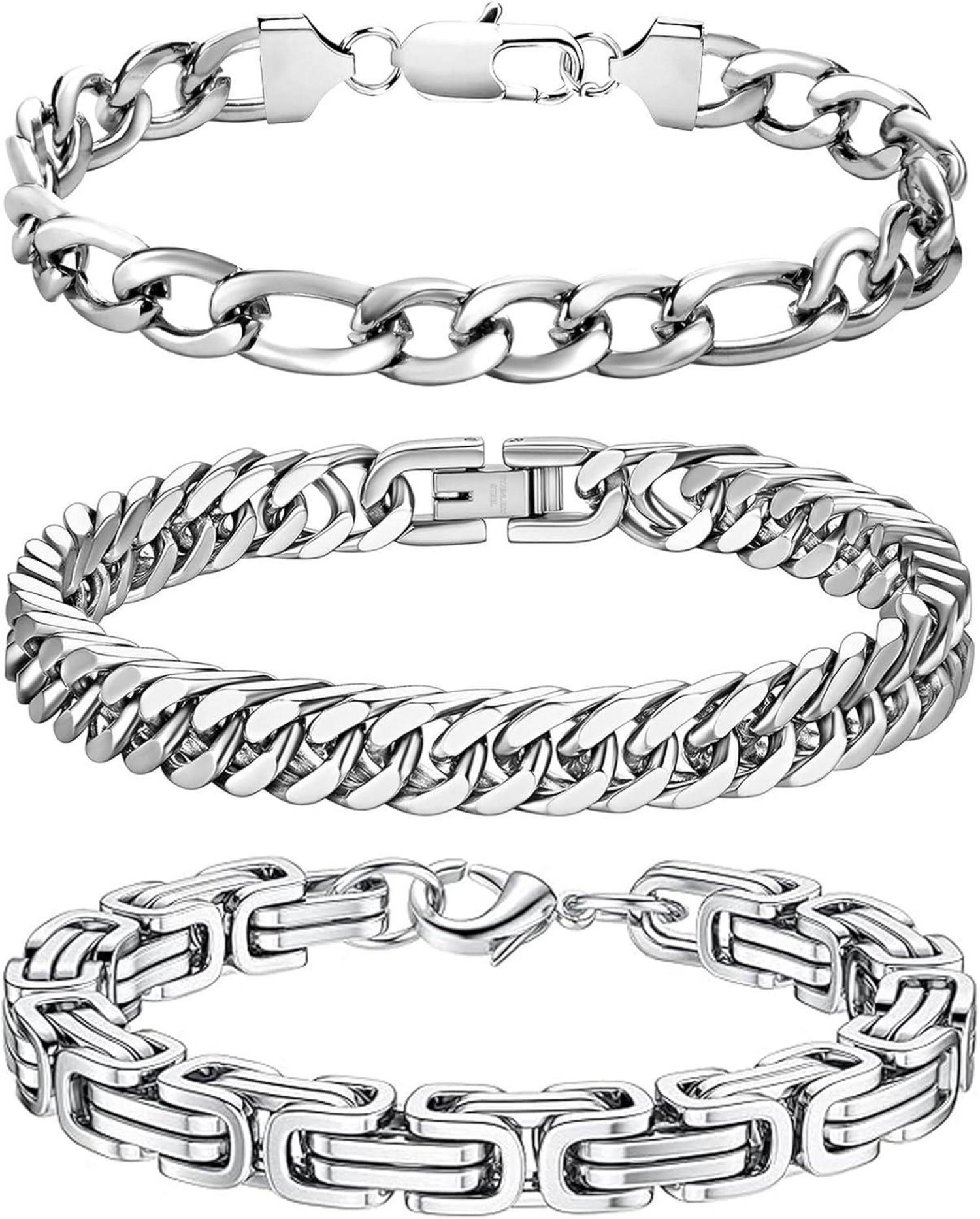 Edelstahl Armband Set Silber Panzerkette Figaro Glieder 8mm 21cm