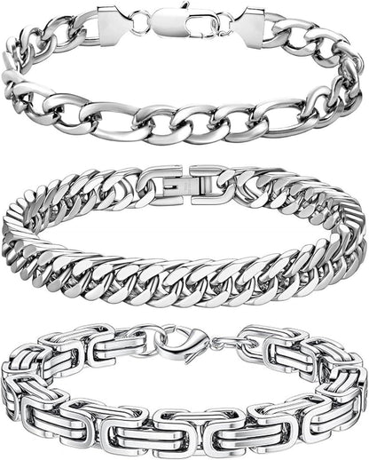 Edelstahl Armband Set Silber Panzerkette Figaro Glieder 8mm 21cm