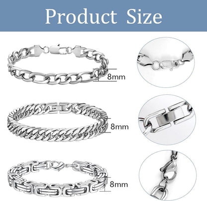 LOCCY Armband Herren Silber Edelstahl Panzerkette 8mm 21.0cm