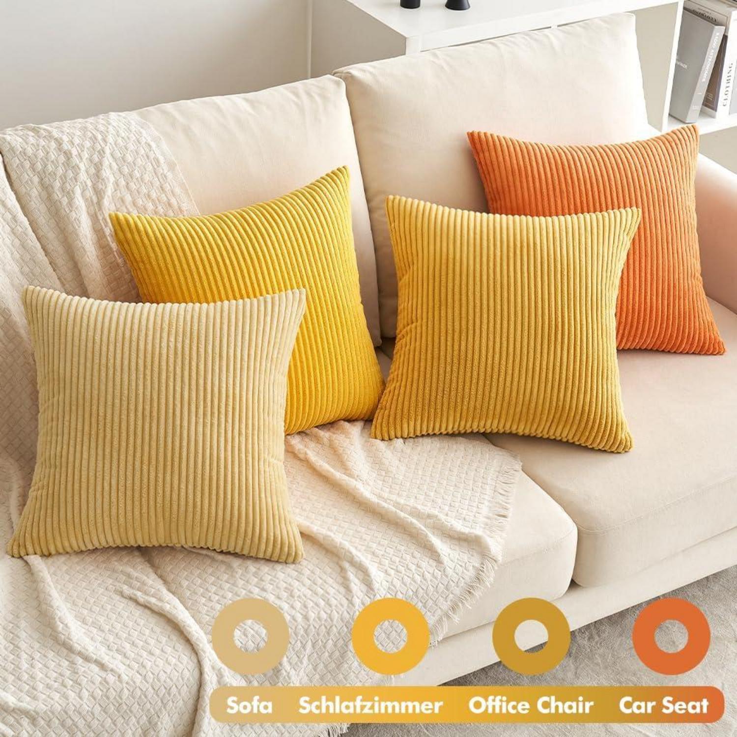 4er Set Kordsamt Zierkissenbezüge Dekokissen 40x40cm Orange Serie