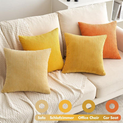 4er Set Kordsamt Zierkissenbezüge Dekokissen 40x40cm Orange Serie