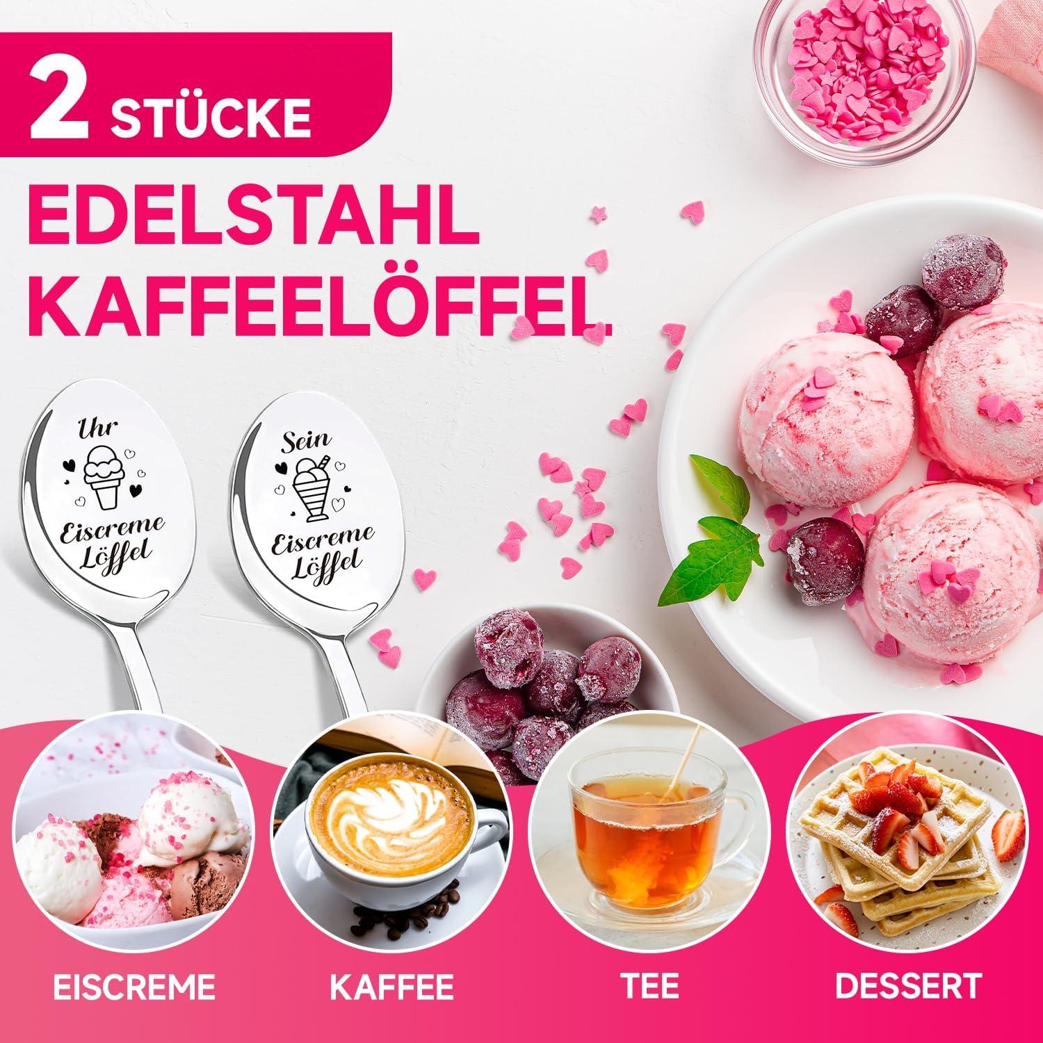 Personalisierte Eislöffel mit Gravur, Geschenkbox, Edelstahl