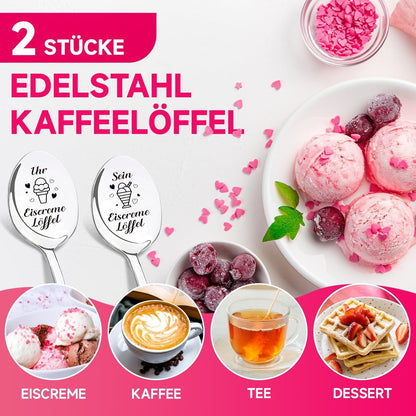Personalisierte Eislöffel mit Gravur, Geschenkbox, Edelstahl